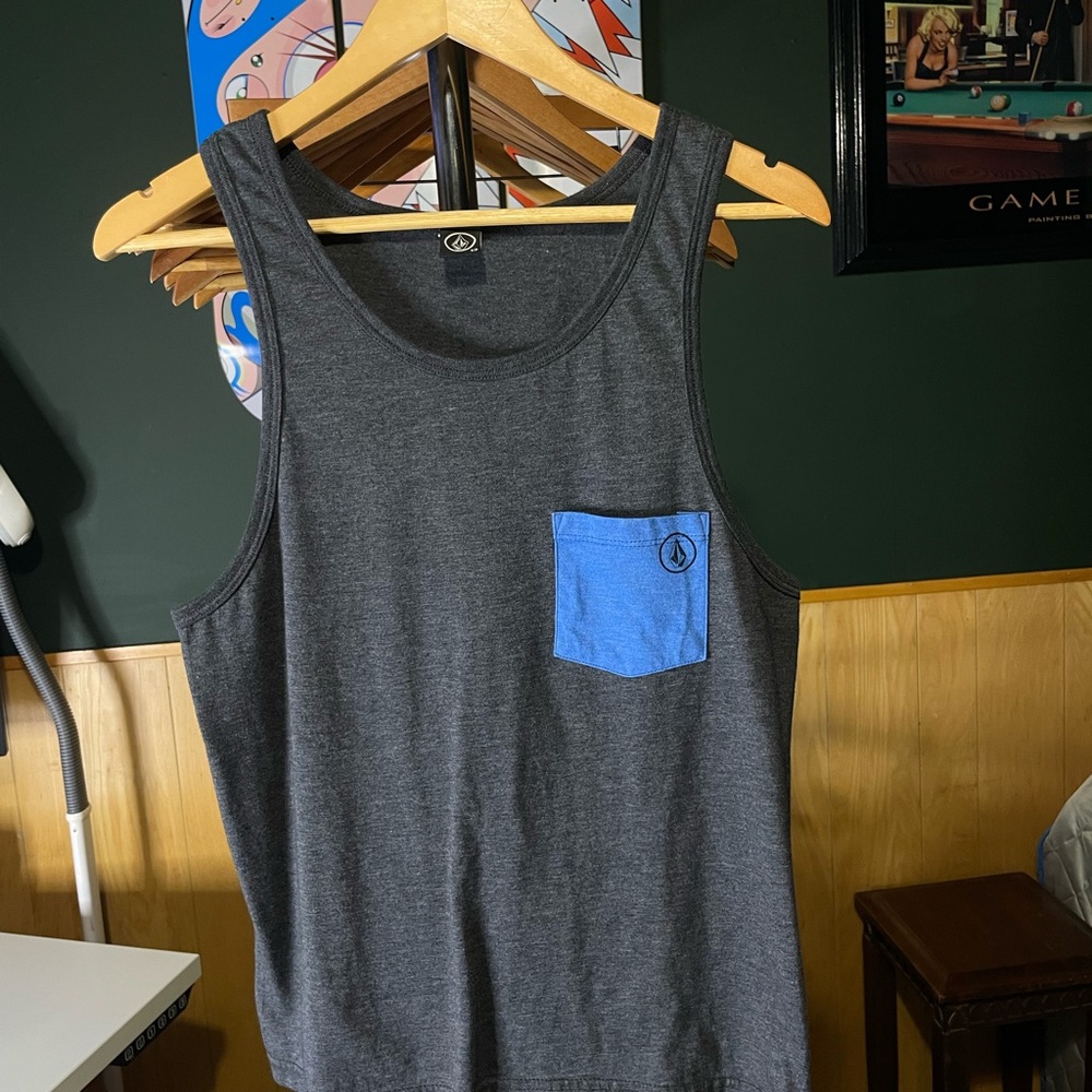 Dark Gray Tank Top with Blue Pocket Volcom stone men’s size small